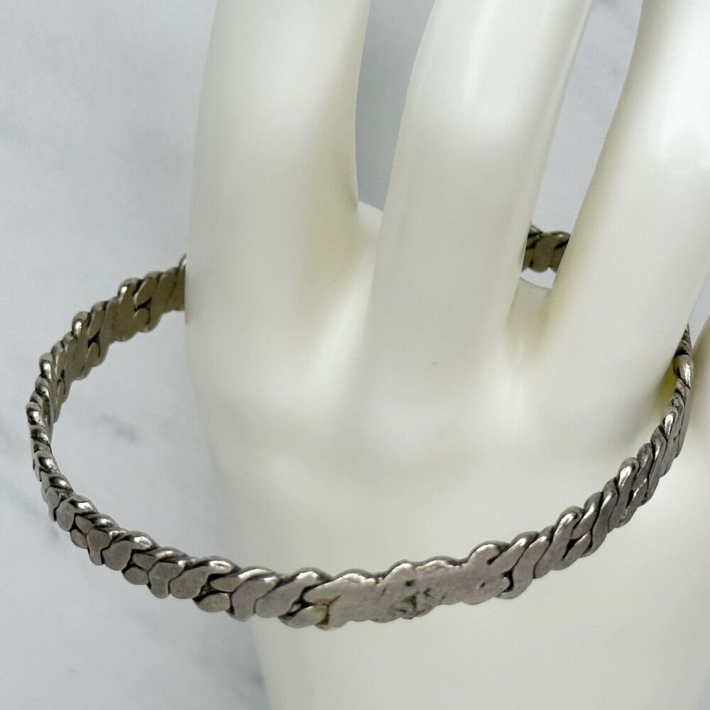 Vintage Aton Signed Silver Braided Bangle Designe… - image 6